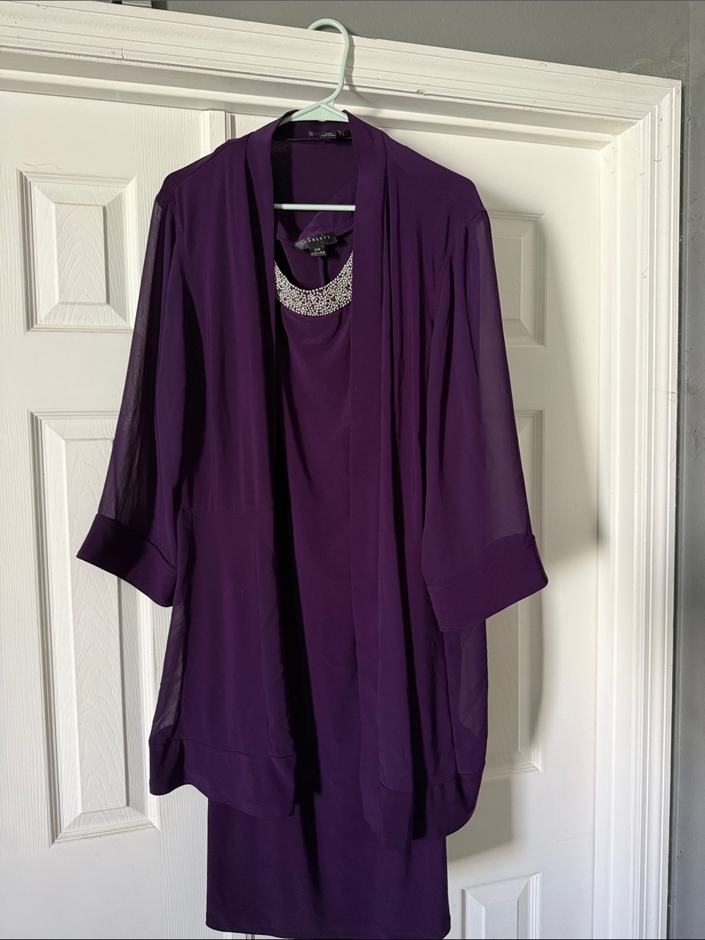 Elegant Scarlett Purple Women's Dress & Drape Cardigan Set